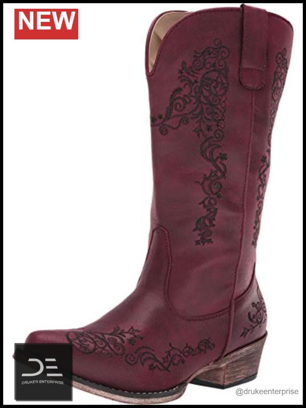 Roper Women's Riley Scroll Faux Leather Western Mid-Calf Pull-On Boot